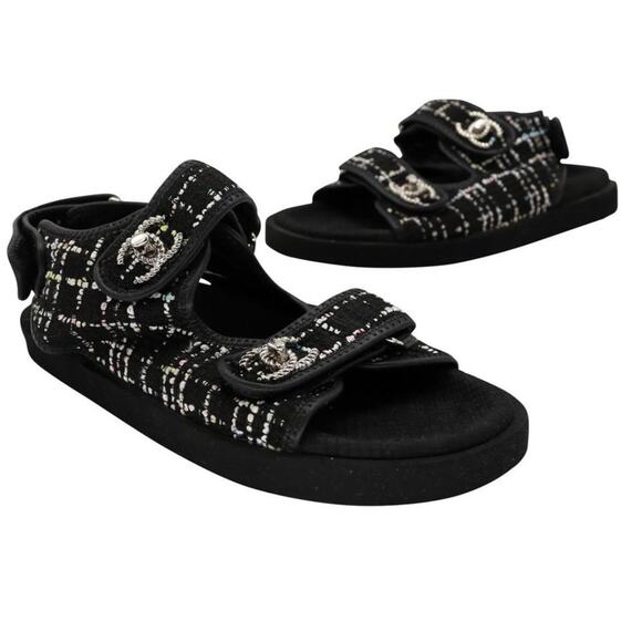 Chanel Dad 39 Tweed Fabric and Leather CC Sandals CC-S0207N-0003 - Picture 2 of 11